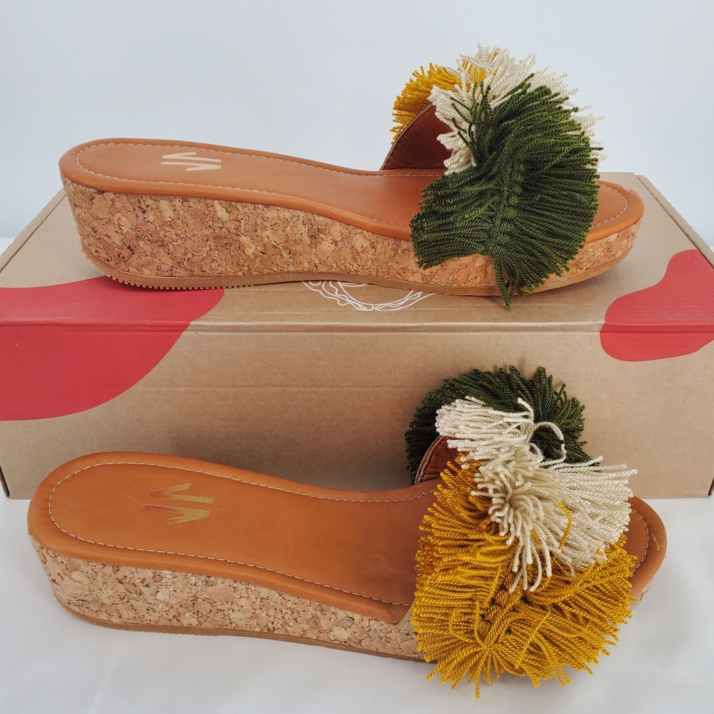 Silvia Cobos Womens 8.5 Mambo Slip On Platform‎ Sandals Green Dustbag Fringe New
